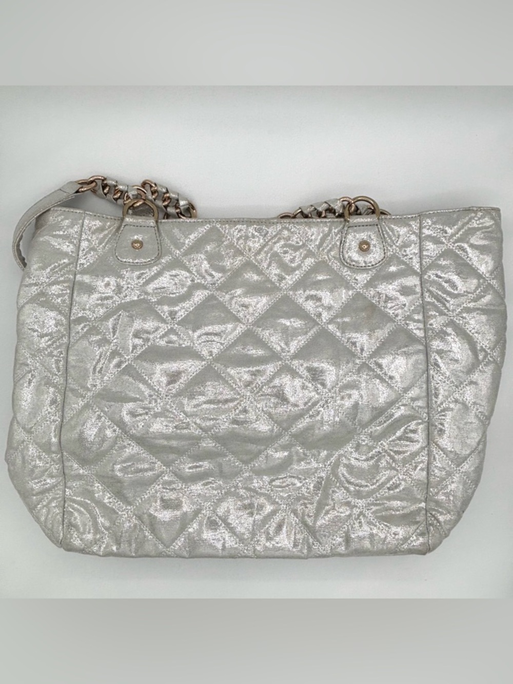 Deux Lux Quilted Metallic Silver Tote Bag with Chain Strap